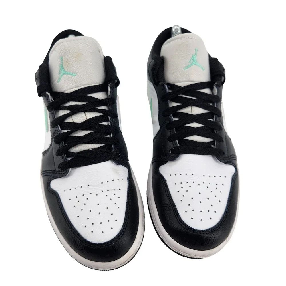 Nike Air Jordan 1 Low Green Glow Mens 8 White‎ Black 553558-131 Basketball Shoes